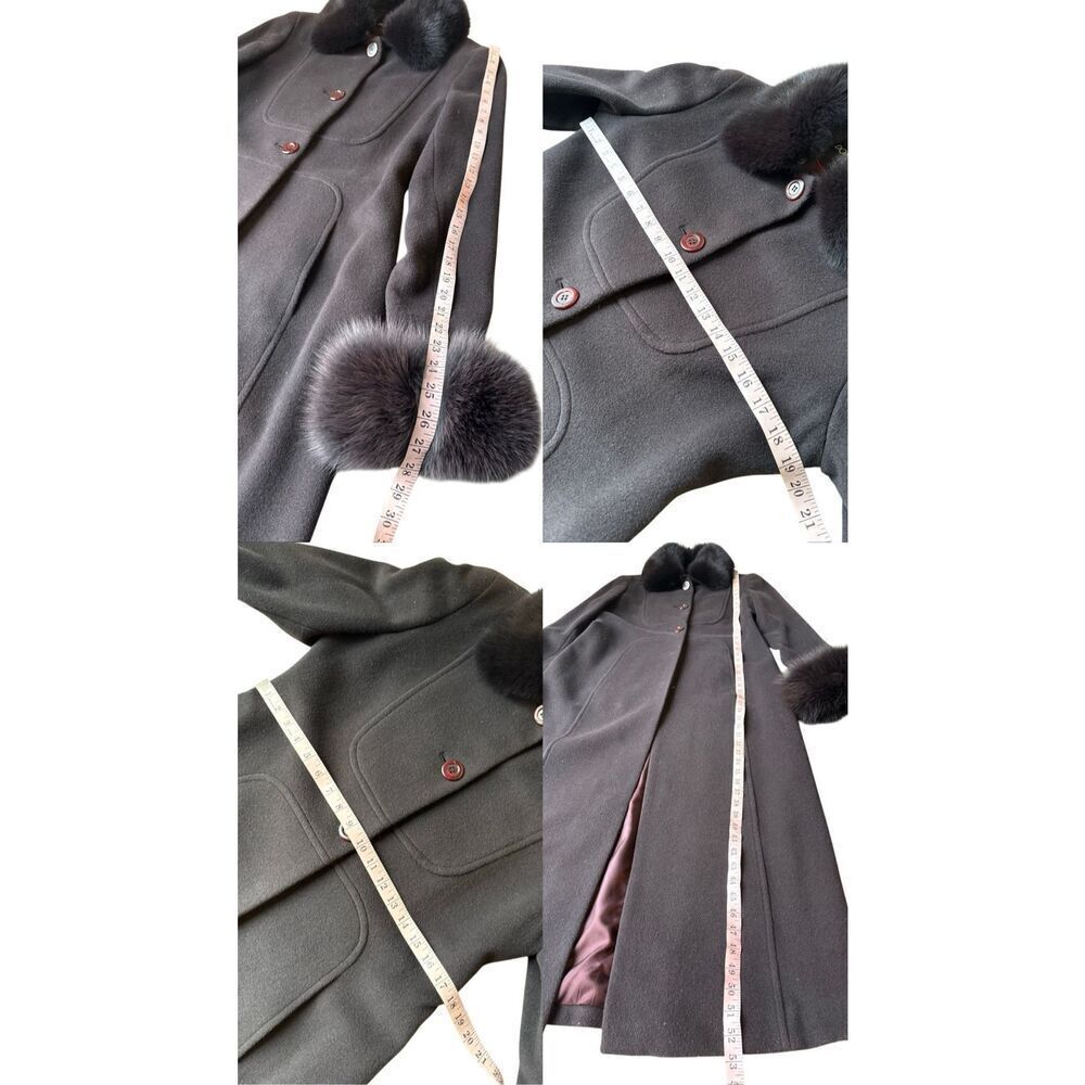 Donatella Brown Long Wool Coat with Removable Dyed Fox Fur Collar & Cuffs - Picture 11 of 11